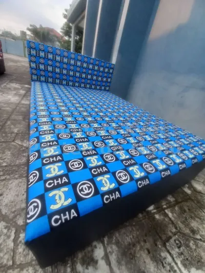Blue and black double inbuilt bed