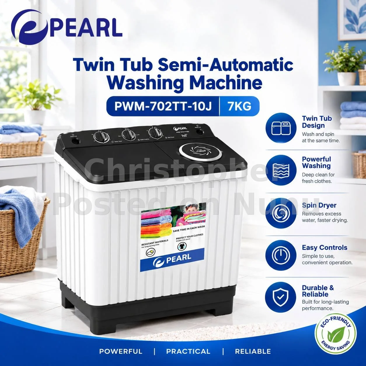 Pearl Twin Tub Semi-Automatic Washing Machine,