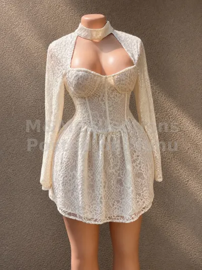 Elegant Lace Mini Dress with Long Sleeves