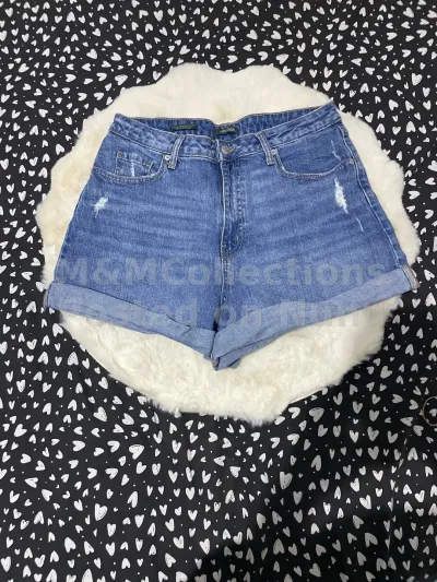 Blue Denim High-Waist Cuffed Shorts