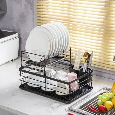 Double Layer Kitchen Plates Rack