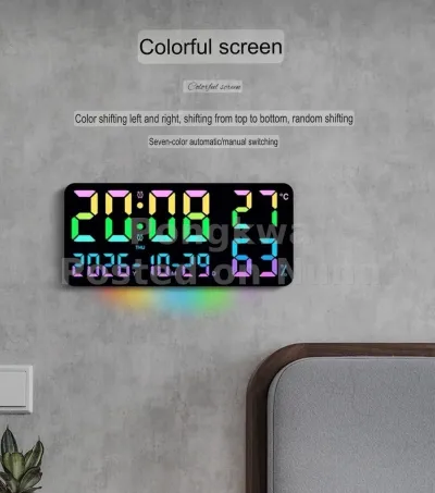 RGB Digital Wall Clock, 12 Color-Changing Clock With Remote Control,