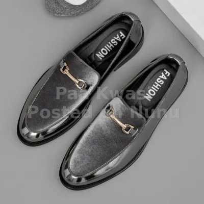 VANHUHU Men's Metallic Loafers with Metal Buckle Velvet Panel
