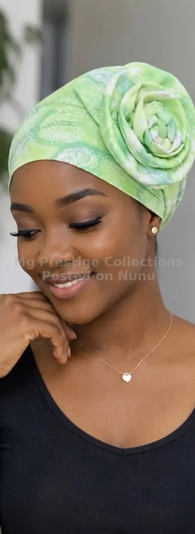 Women's Green Floral Print Headwrap Turban