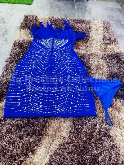 Blue Beaded Bodycon Dress