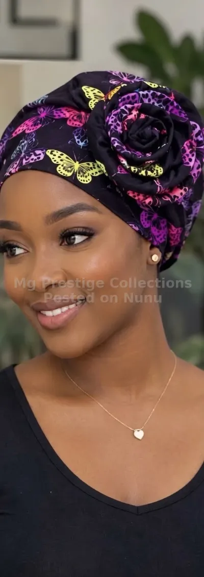 Women's Black Butterfly Print Headwrap Turban