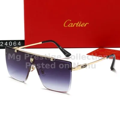 Designer Cartier Panther Detail Square Shield Sunglasses