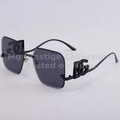 Designer D&G Black Rimless Square Sunglasses with Side Logo