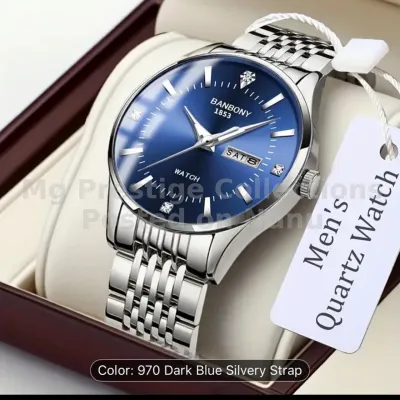 Elegant Banbony Men's Wristwatch - Dark Blue & Silver