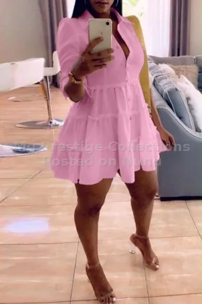 Pink Tiered Shirt Dress