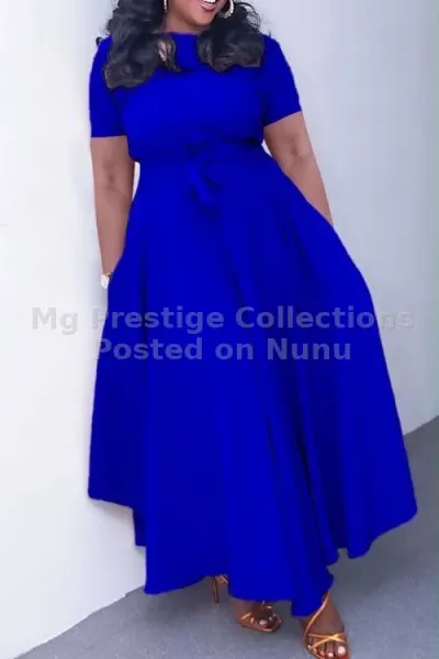 Women's Royal Blue Crew Neck Midi Dress