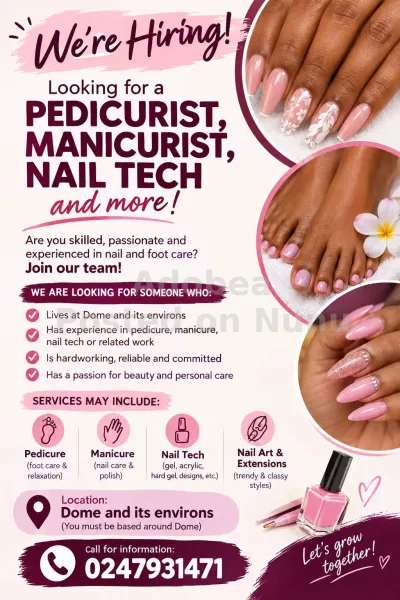 We are hiring,someone who is good at nail extension,makeup,pedicure,et