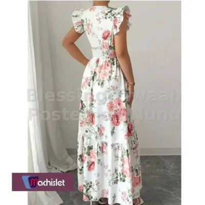 Elastic waist shaping casual long dress.