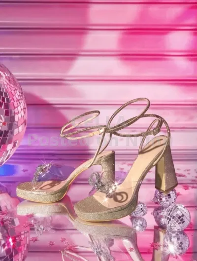 ladies golden silver bowknot heel
