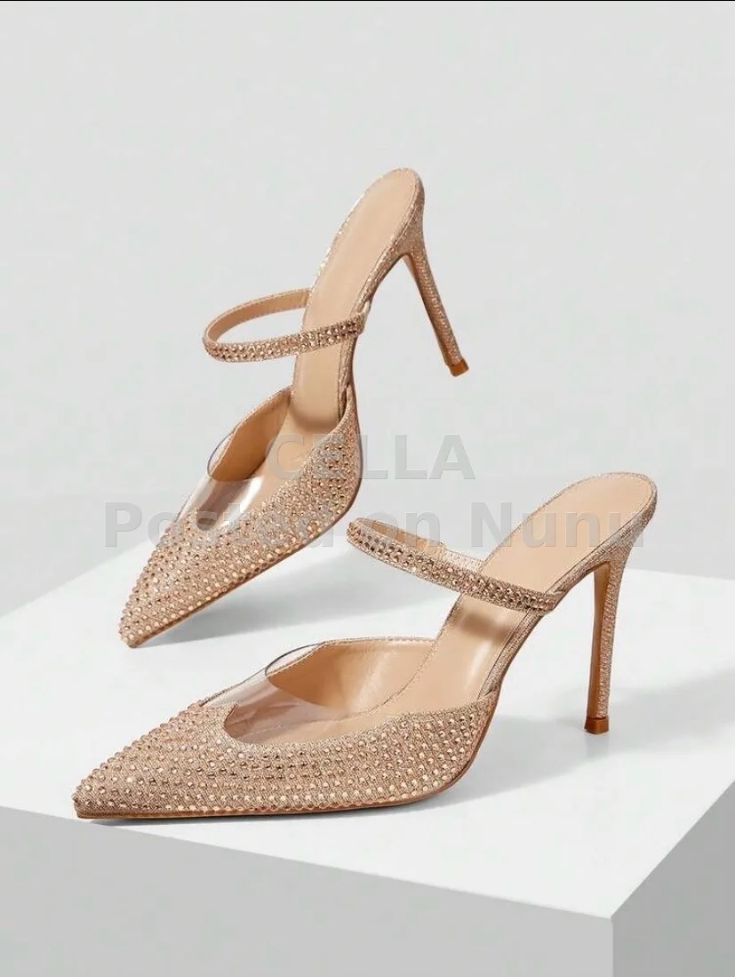 ladies gold rhinestone heel
