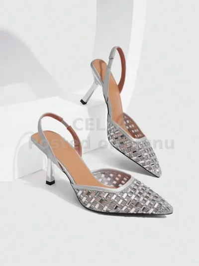 ladies silver pointed half heels