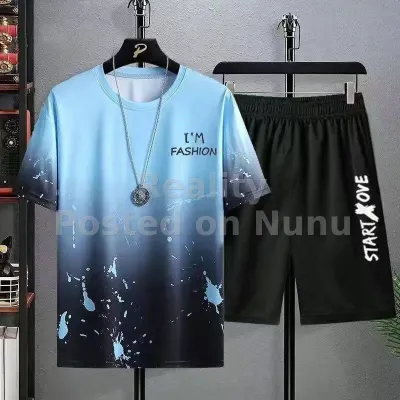 Men's Summer Streetwear 2in1 Set - Casual Short Sleeve Shirt & Drawstr