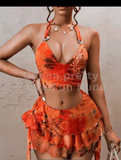 Orange Floral Halter Crop Top & Ruffled Mini Skirt Set