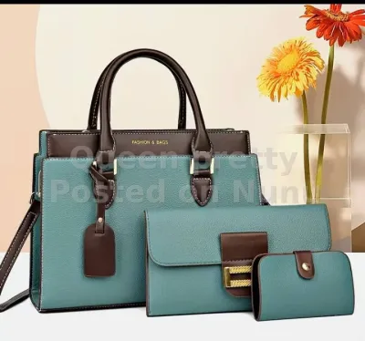 Classic Two-Tone Pebble Leather 3-Piece Handbag Set