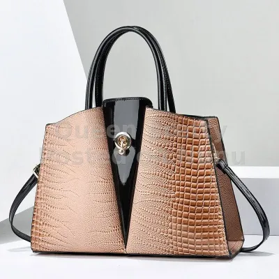 High-Shine Metallic Blue Croc-Embossed Structured Tote